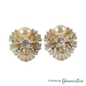 Floral Faux Pearl Beaded AB Lucite Cluster Bridal Retro Pierced Earrings